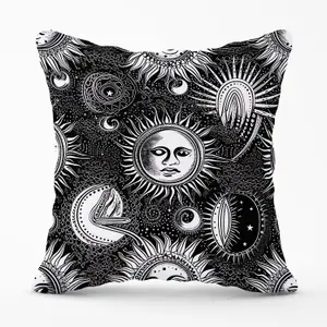 Moon and Sun Black White Outdoor Cushion 45cm x 45cm