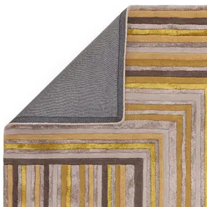 Gold Striped Wool Handmade Luxurious Modern ,Abstract Optical/ (3D) Rug Easy to clean Living Room and Bedroom-120cm X 170cm