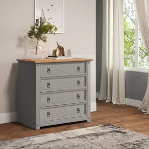 Mercers Furniture Corona Grey Wax Small 4 Drawer Chest of Drawers Solid Pine with Mexican Styling