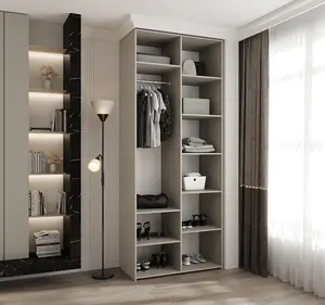 Elegant Cashmere Como I Hinged Door Wardrobe H2460mm W1000mm D500mm, Eight Shelves, Hanging Rail, Gold Handles