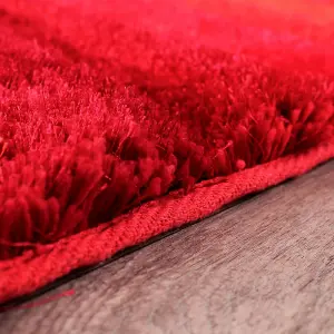 Red Easy to Clean Optical/(3D) Modern Shaggy Sparkle Abstract Rug for Living Room, Bedroom - 60cm X 110cm