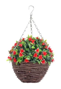 Best Artificial 28cm Red Lily Hanging Basket Flower Hanging Basket - Suitable for Outdoor Use - Weather & Fade Resistant