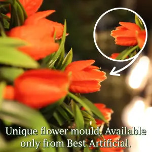 Pair of Best Artificial 24cm Orange Lush Tulip Hanging Basket Flower Topiary Ball - Weather & Fade Resistant