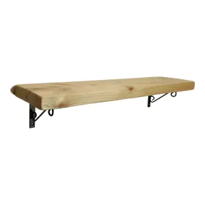 Solid Wood Handmade Rustical Shelf Primed 225mm 9 inch with Black Metal Bracket WOP Length of 210cm