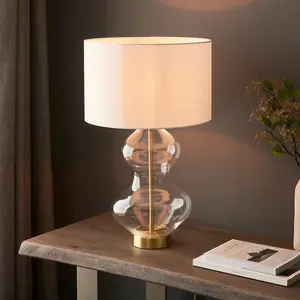 Luminosa Lecce Complete Table Lamp, Bright Nickel Plate, Glass With Vintage White Fabric