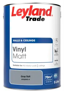 Leyland Trade Vinyl Matt Walls & Ceilings Emulsion Paint Gray Suit (PPG0993-4) 5L