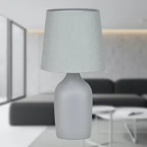 First Choice Lighting Set of 2 Smooth Grey Ceramic 27cm Table Lamps With Maching Shades