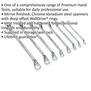 8-Piece Double Ended Offset Ring Spanner Set - 12 Point Metric Wrench Kit