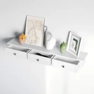 SONGMICS Floating Wall Shelf with 3 Drawers, Wall Storage Unit, for Hallway, Living Room, Bedroom, Kitchen, White