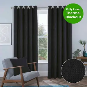 Home Curtains Rossi Blackout Lined 65w x 54d" (165x137cm) Charcoal Eyelet Curtains (PAIR)