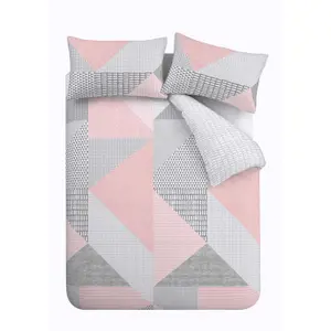 Catherine Lansfield Bedding Larsson Geo Duvet Cover Set with Pillowcase Pink