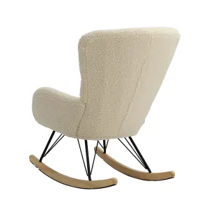 Rocking Chair Faux Wool Upholstered Rocking with Removable Padded Seat and High Back