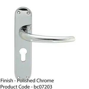 Rounded Sleek Latch & EURO Lock Door Handle - Polished Chrome Lever On Backplate