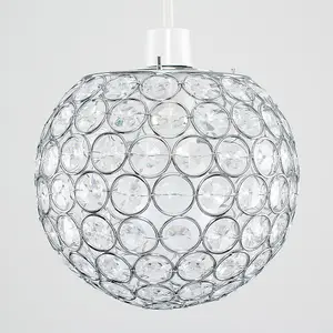 ValueLights Ducy Modern Chrome Globe Ceiling Light Shade with Acrylic Crystal Effect Jewels