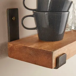 Rustic Wooden Shelves with L Brackets - Set of 2 - 100cm