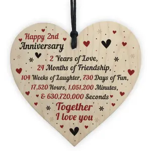 Red Ocean 2nd Wedding Anniversary Gift For Him Her Wood Heart Keepsake Husband Wife Boyfriend Girlfriend