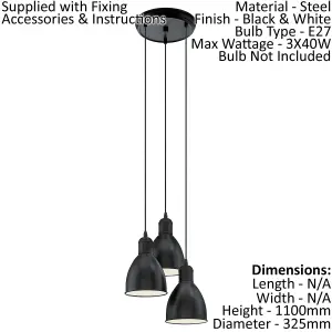 Ceiling Pendant Light & 2x Matching Wall Lights Black Multi Lamp Hanging Shade