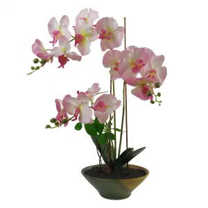 65cm Artificial Orchid Light Pink in Glazed Planter