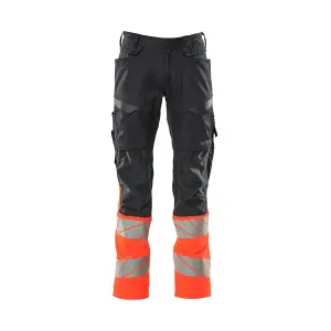 Mascot Accelerate Safe Trousers with Kneepad Pockets - Dark Navy/Hi-Vis Red   (38.5) (Leg Length - Short)