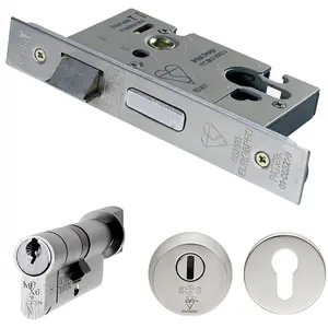 Front Door Sashlock & EURO Thumbturn Cylinder Lock Kit - 76mm Satin Steel