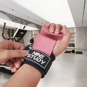 One Size Wrist Straps Weight Lifting Gloves Black and Pink