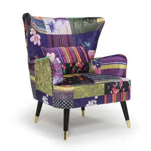 Fabric Patchwork Victoria Accent Wingback Chair