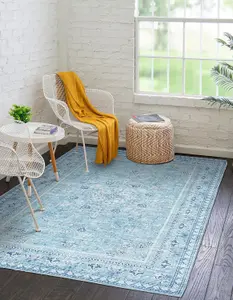 Vernal Adora Machine Washable Rug for Living Room, Bedroom, Dining Room, Pacific Blue, Sea Blue & White, 152 cm X 213 cm