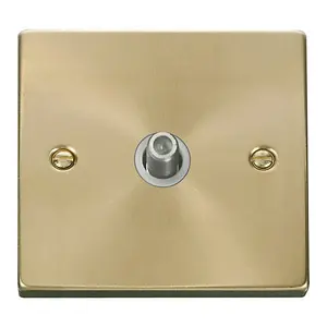 Satin / Brushed Brass Satellite Socket 1 Gang - White Trim - SE Home