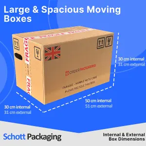 10 x Strong Large Cardboard Storage Moving House Packing Boxes 52cm x 30cm x 30cm 47 Litres Carry Handles and Room List