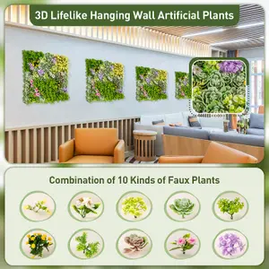 COSTWAY 2 Pack Square Artificial Foliage Wall 50 x 50 cm Faux Plant Wall Decoration