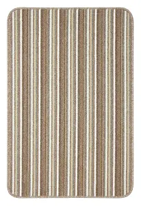 Cream Striped 8mm Thick Rectangle Mat For Living Room, Bathroom, Kitchen, Easy to Clean Striped Mat - 67cm X 180cm