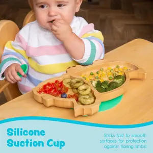 Bamboo Dinosaur Baby Weaning Plate & Fork Set - Blue