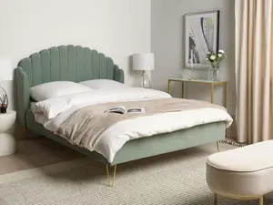 Velvet EU Double Size Bed Green AMBILLOU