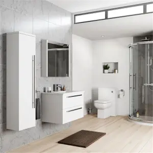 Bathroom 2-Drawer Floor Standing Vanity Unit with Ceramic Basin 800mm Wide - White  - Brassware Not Included