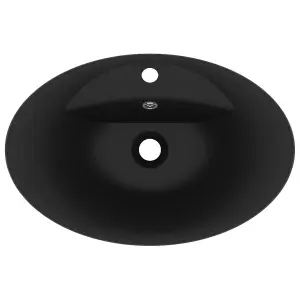 Berkfield Luxury Basin Overflow Oval Matt Black 58.5x39 cm Ceramic