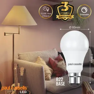 paul russells LED GLS Dimmable Bulb Bayonet Cap BC B22, 14W 1521Lumens 100w Equivalent, 4000K Cool/Natural White Bulbs