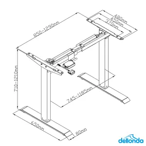 Dellonda Electric Adjustable Standing Desk Frame 70kg Capacity White Quiet DH64