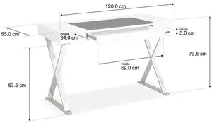 Homeology ADONIS Gloss White and Chrome Ergonomic Home Office Luxury Computer Desk