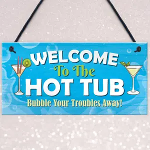 Red Ocean hot tub signs and plaques  garden hot tub decor signs  hot tub signs for outside