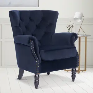 Velvet Navy Blue Liana Accent Wingback Chair