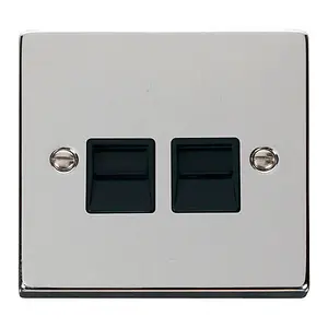 Polished Chrome Secondary Telephone Twin Socket - Black Trim - SE Home