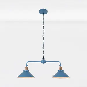 First Choice Lighting Set of 2 Maxwell Mirage Blue Brushed Copper 2 Light Bar Ceiling Pendant Lights