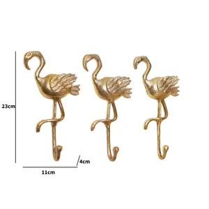 Melody Maison Set of 3 Gold Flamingo Wall Hooks