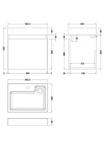 Wall Hung Vanity Basin Unit & Polymarble Basin - 500mm - Woodgrain Anthracite