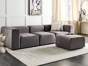 3 Seater Modular Velvet Sofa with Ottoman Dark Grey FALSTERBO