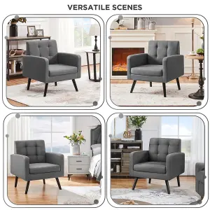 Yaheetech Dark Grey Fabric Armchair Tufted Accent Chair with Rubber Wooden Leg