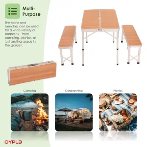 Oypla 3ft Folding Outdoor Camping Kitchen Wood Effect Work Top Table and Benches