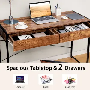 Costway Computer Desk Wooden PC Laptop Table Writing Workstation with 2 Drawers