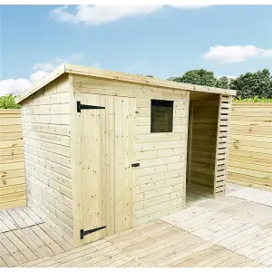 14 x 5 Garden Shed Pressure Treated T&G PENT Wooden Garden Shed + SIDE STORAGE + 1 Window (14' x 5' / 14ft x 5ft) (14 x 5)