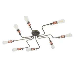 Anson Lighting Portales 8lt Semi Flush light finished in aged copper and aged pewter plate